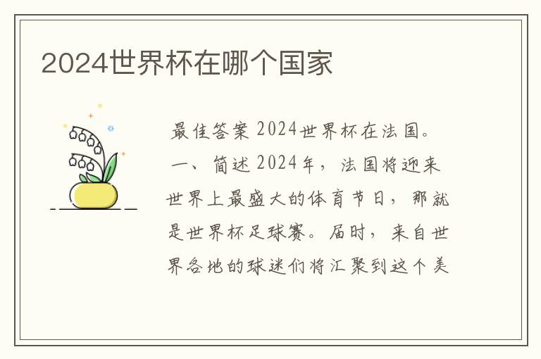 2024世界杯在哪个国家