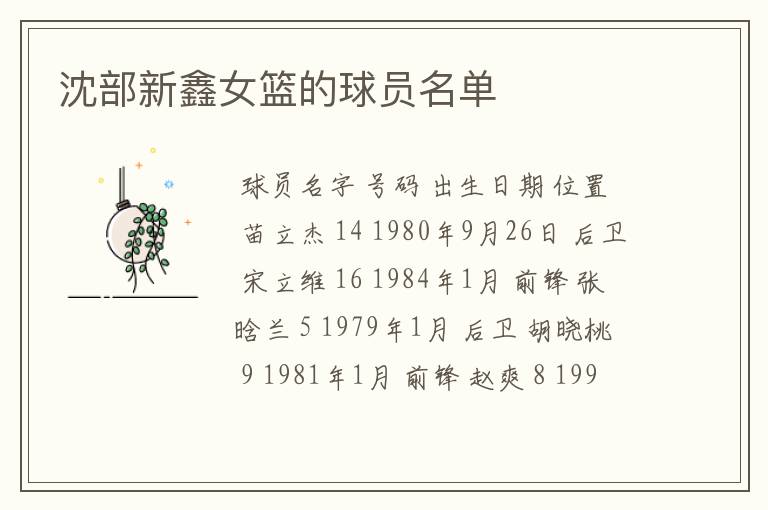 沈部新鑫女篮的球员名单