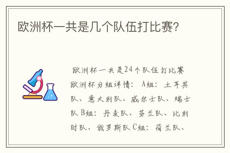 欧洲杯一共是几个队伍打比赛?