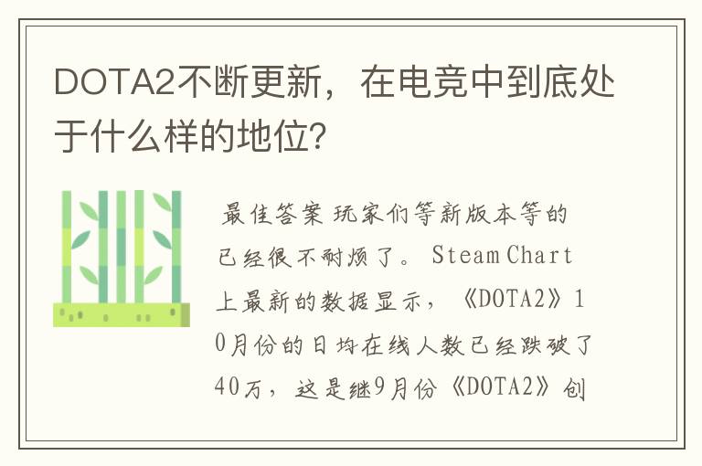 DOTA2不断更新,在电竞中到底处于什么样的地位?