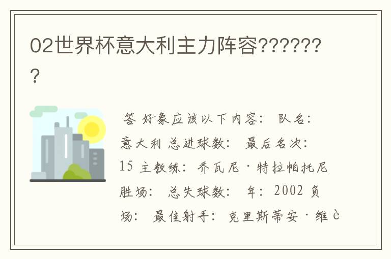 02世界杯意大利主力阵容???????