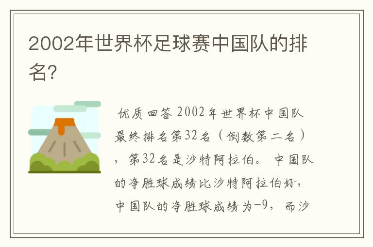 2002年世界杯足球赛中国队的排名?