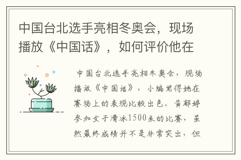 中国台北选手亮相冬奥会,现场播放《中国话》,如何评价他在赛场上的表现?