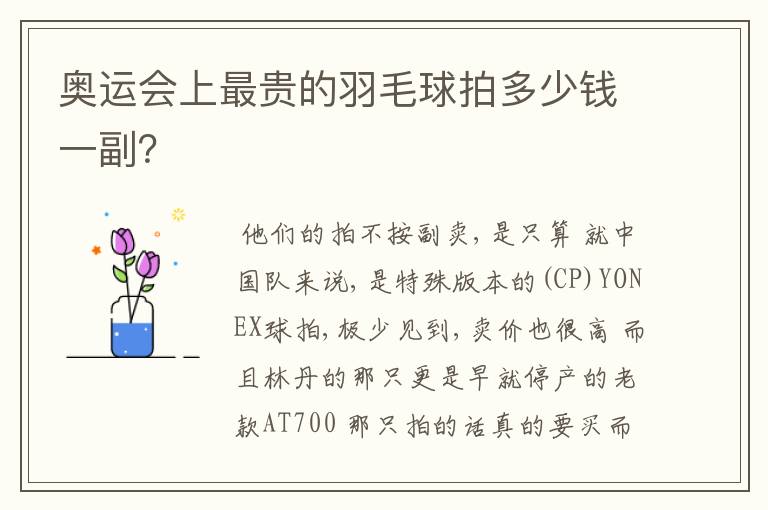 奥运会上最贵的羽毛球拍多少钱一副?