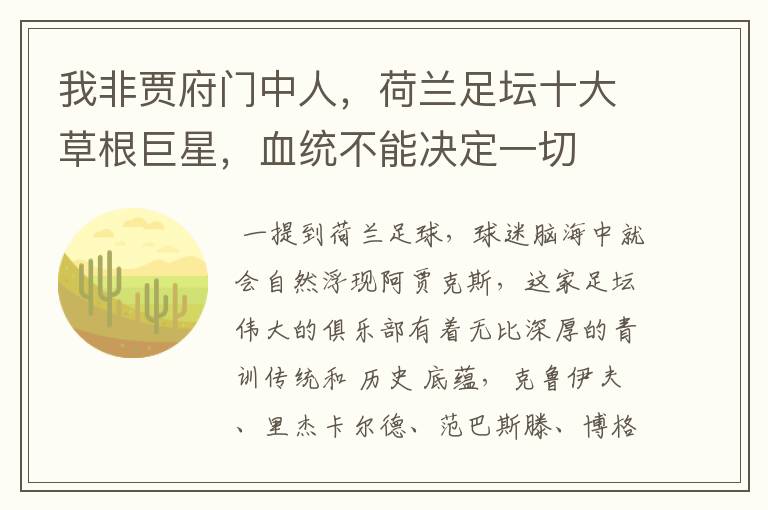 我非贾府门中人,荷兰足坛十大草根巨星,血统不能决定一切