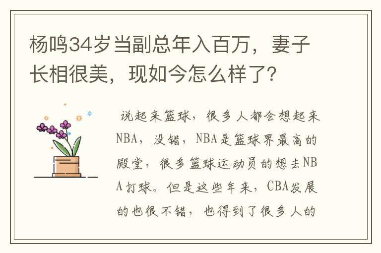 杨鸣34岁当副总年入百万,妻子长相很美,现如今怎么样了?