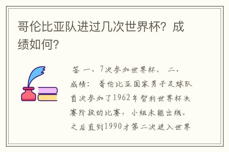哥伦比亚队进过几次世界杯?成绩如何?