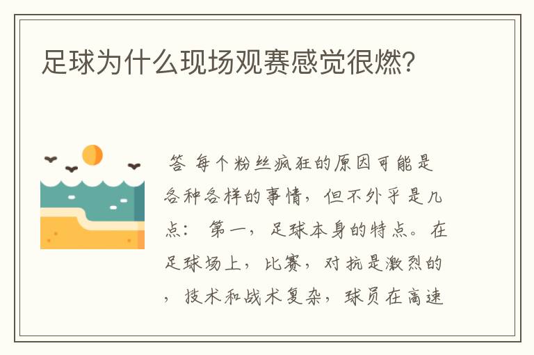 足球为什么现场观赛感觉很燃?