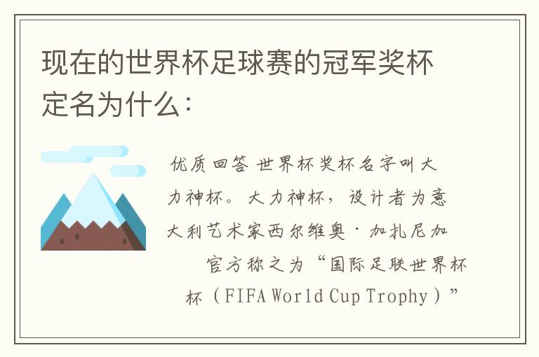 现在的世界杯足球赛的冠军奖杯定名为什么: