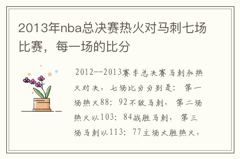 2013年nba总决赛热火对马刺七场比赛,每一场的比分