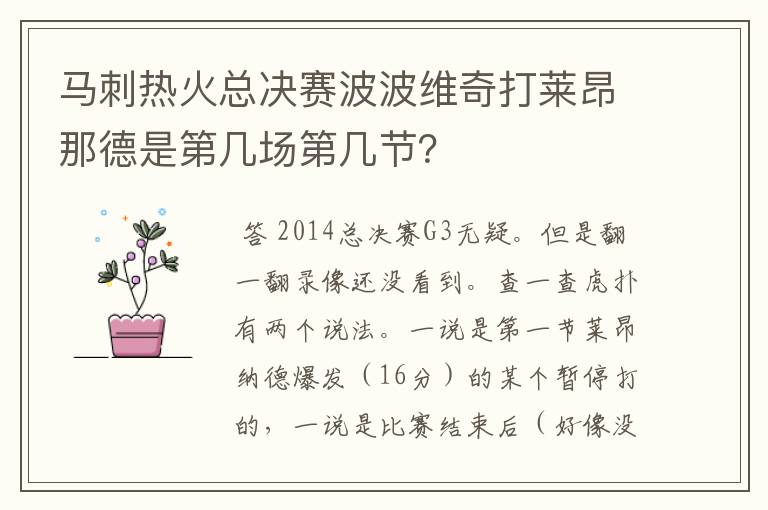 马刺热火总决赛波波维奇打莱昂那德是第几场第几节?