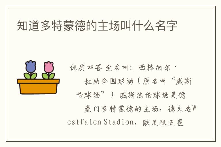 知道多特蒙德的主场叫什么名字