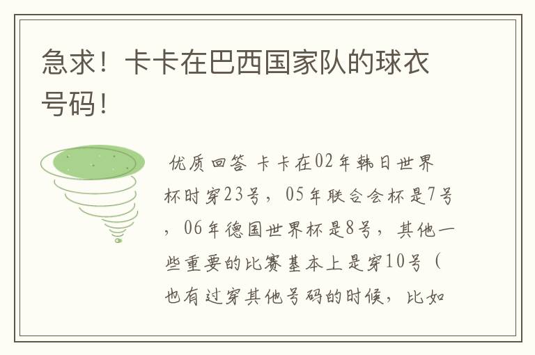急求!卡卡在巴西国家队的球衣号码!