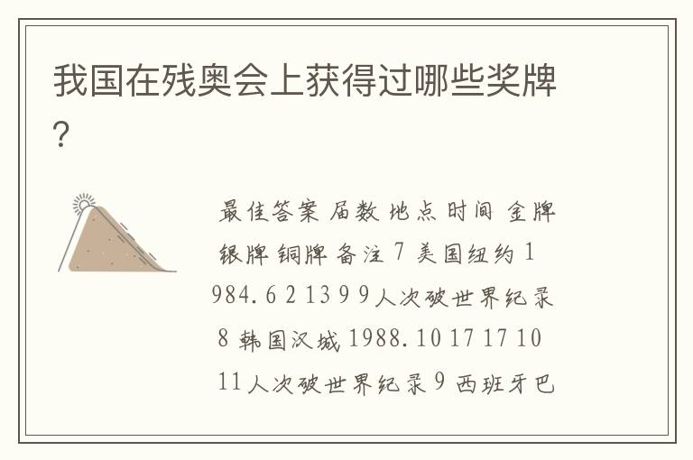 我国在残奥会上获得过哪些奖牌?