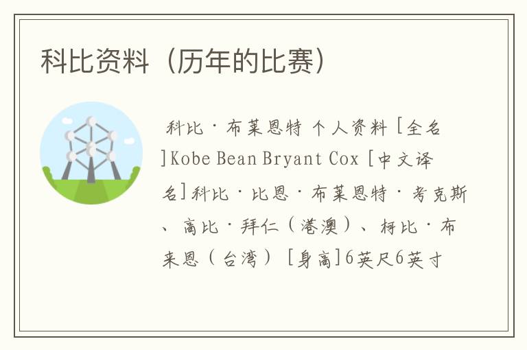 科比资料(历年的比赛)