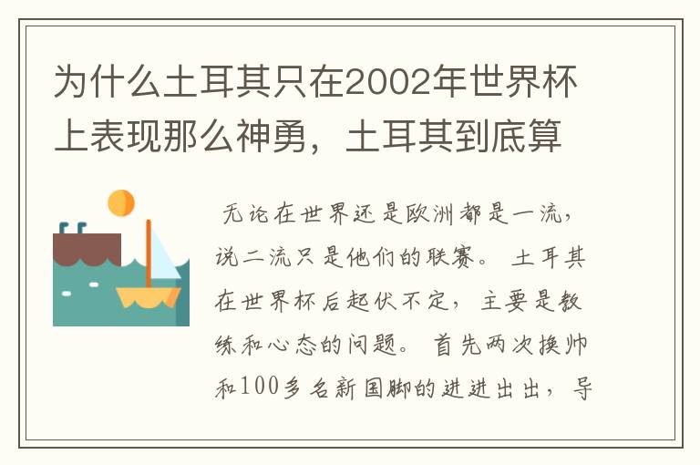 为什么土耳其只在2002年世界杯上表现那么神勇,土耳其到底算不算一支强队