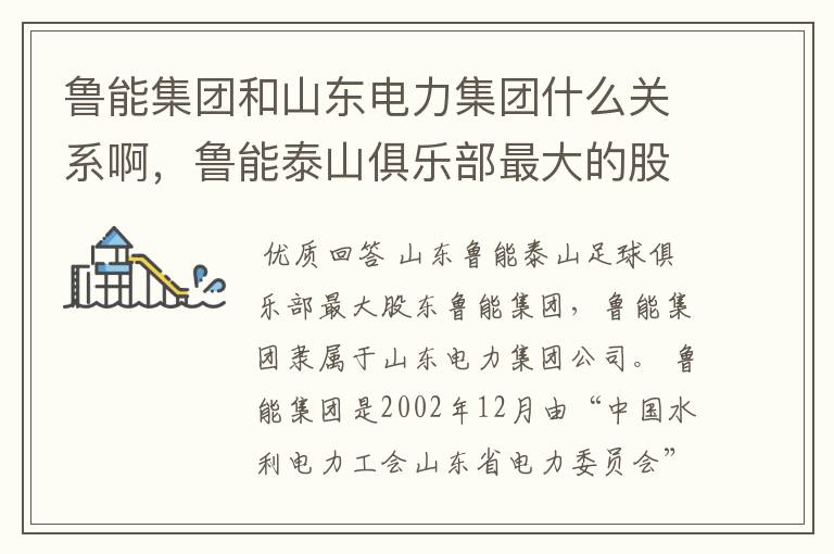 鲁能集团和山东电力集团什么关系啊,鲁能泰山俱乐部最大的股东是那个啊!