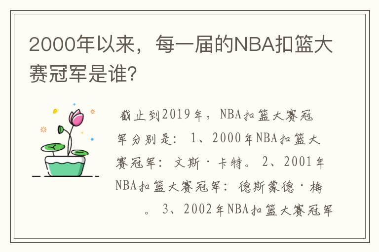 2000年以来,每一届的NBA扣篮大赛冠军是谁?