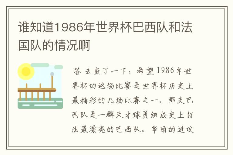 谁知道1986年世界杯巴西队和法国队的情况啊