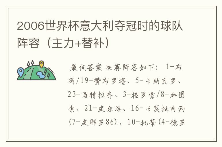 2006世界杯意大利夺冠时的球队阵容(主力+替补)