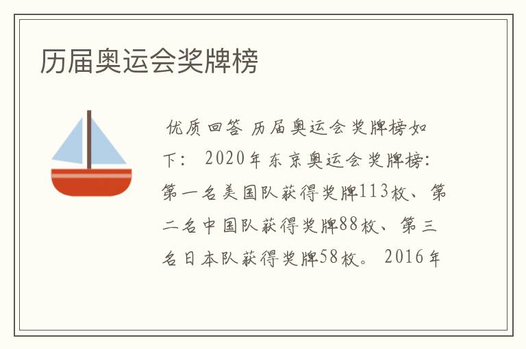 历届奥运会奖牌榜