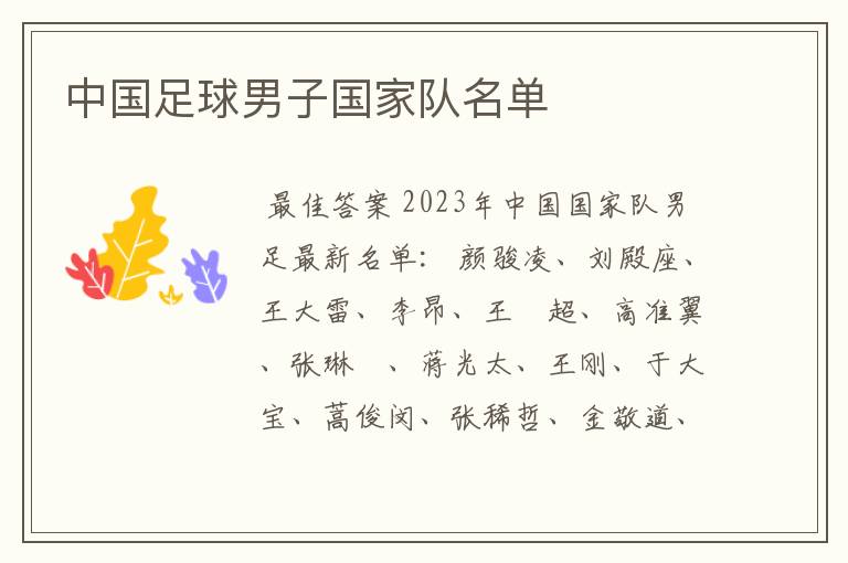 中国足球男子国家队名单