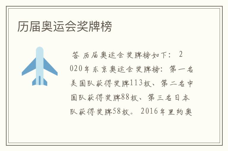 历届奥运会奖牌榜