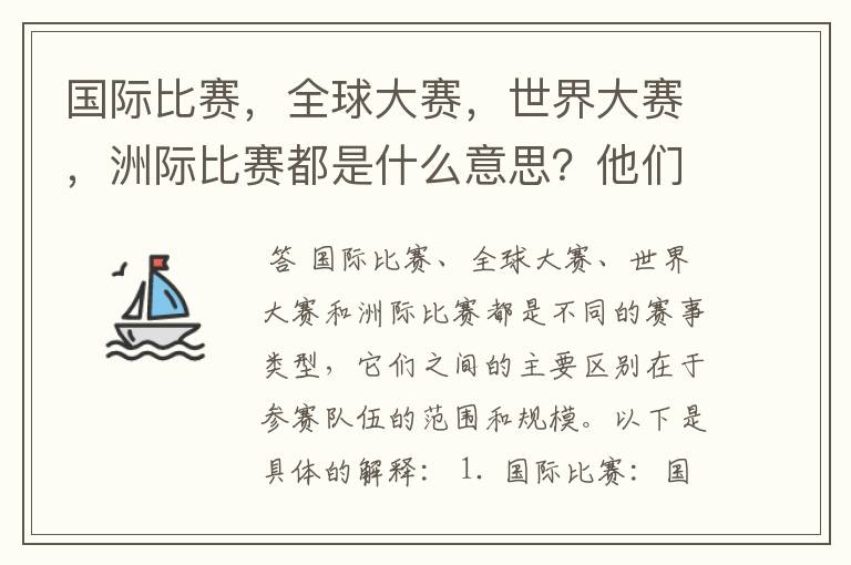 国际比赛,全球大赛,世界大赛,洲际比赛都是什么意思?他们之间有什么不同?