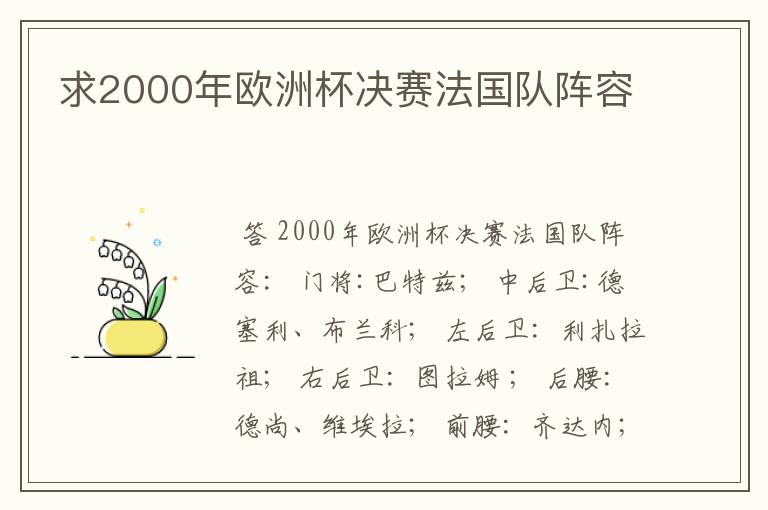 求2000年欧洲杯决赛法国队阵容