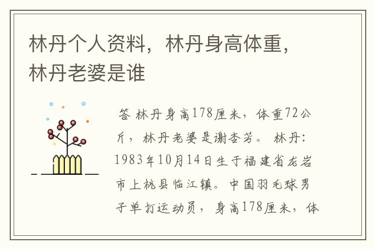 林丹个人资料,林丹身高体重,林丹老婆是谁