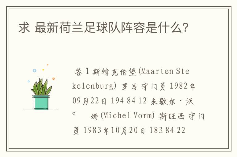 求 最新荷兰足球队阵容是什么?