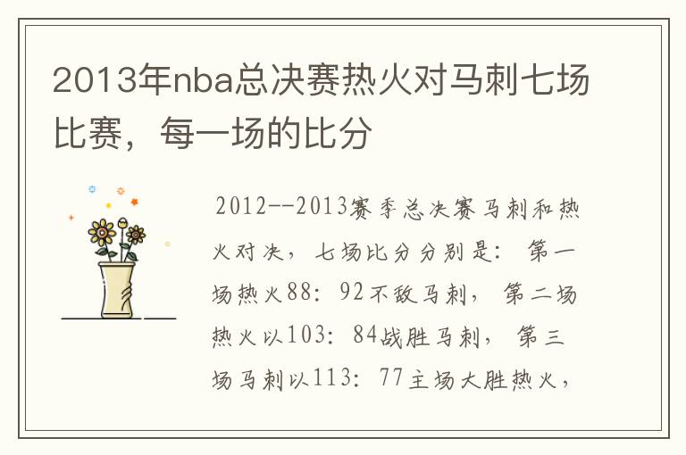 2013年nba总决赛热火对马刺七场比赛,每一场的比分