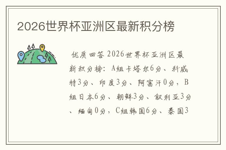 2026世界杯亚洲区最新积分榜