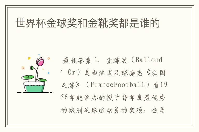 世界杯金球奖和金靴奖都是谁的