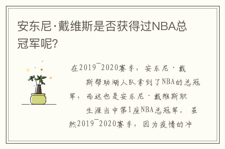 安东尼·戴维斯是否获得过NBA总冠军呢?