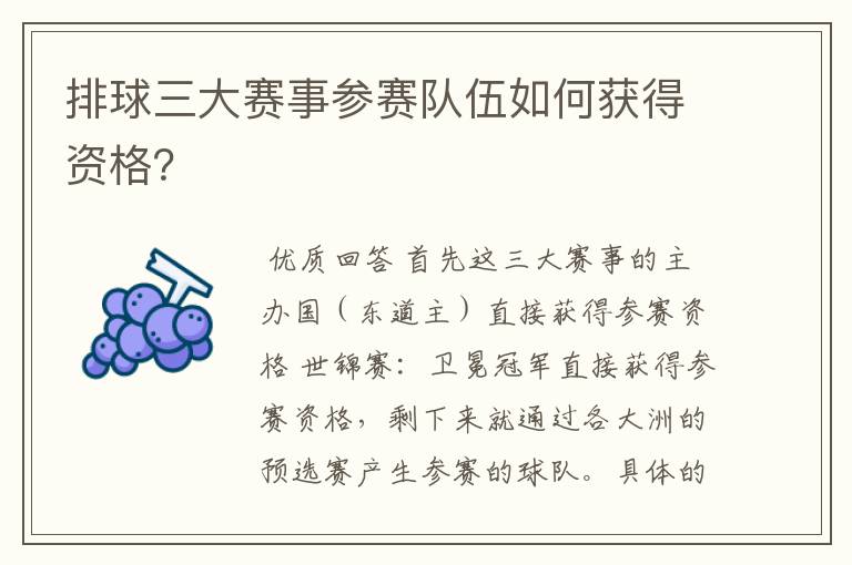 排球三大赛事参赛队伍如何获得资格?
