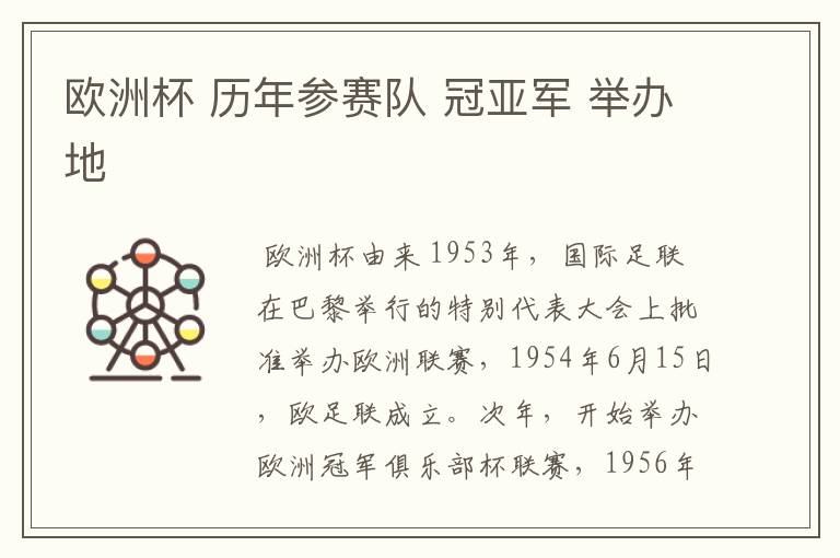 欧洲杯 历年参赛队 冠亚军 举办地