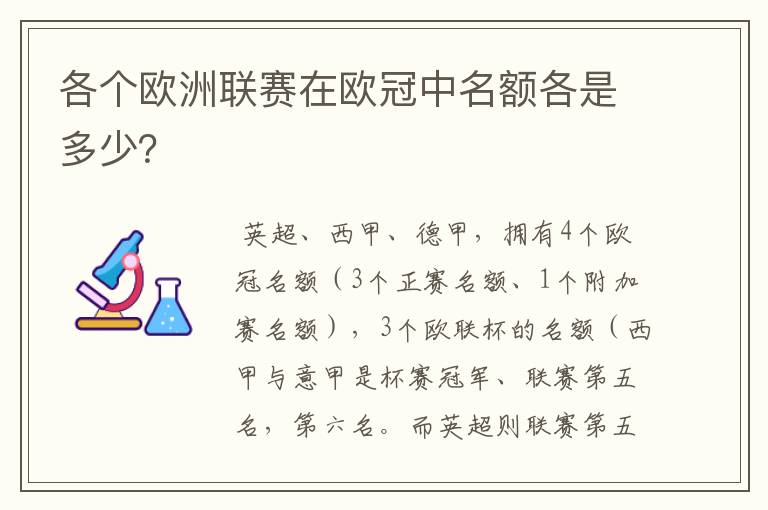 各个欧洲联赛在欧冠中名额各是多少?