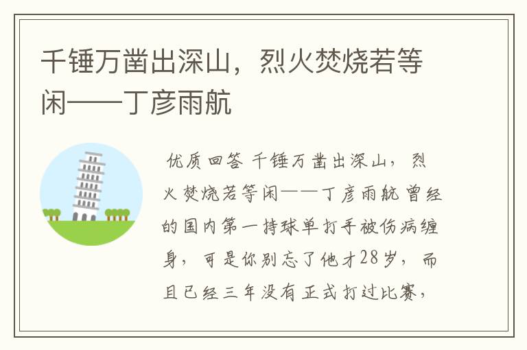 千锤万凿出深山,烈火焚烧若等闲——丁彦雨航