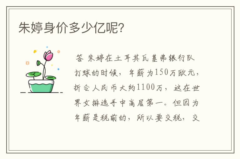 朱婷身价多少亿呢?