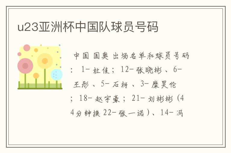 u23亚洲杯中国队球员号码