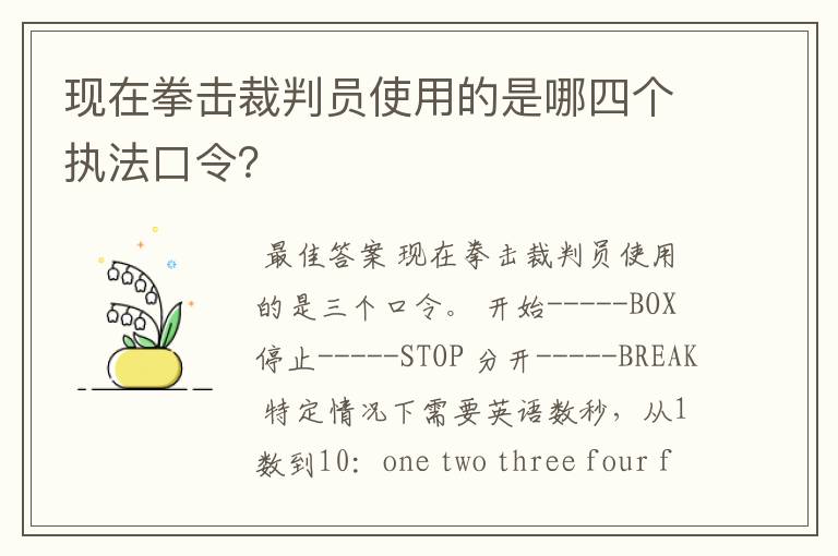 现在拳击裁判员使用的是哪四个执法口令?