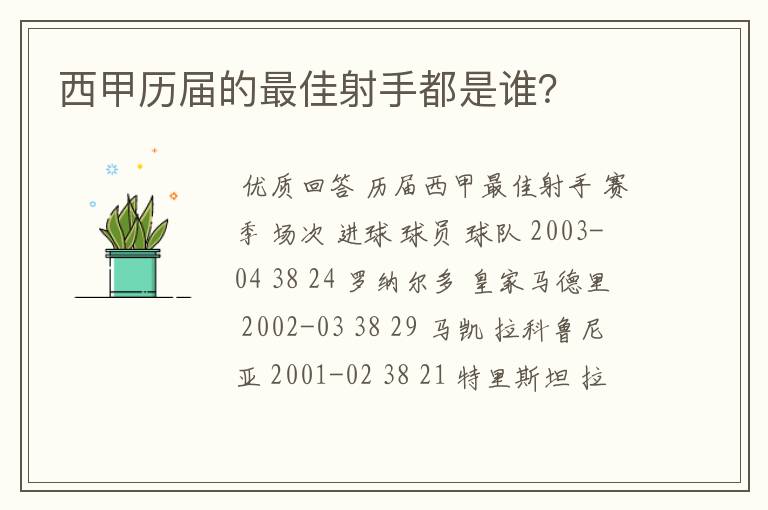 西甲历届的最佳射手都是谁?