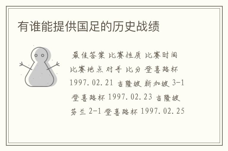 有谁能提供国足的历史战绩