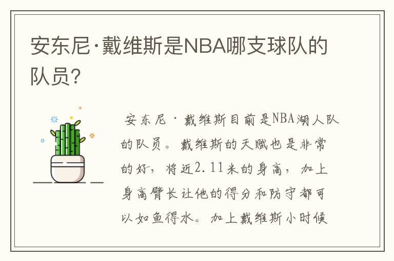 安东尼·戴维斯是NBA哪支球队的队员?