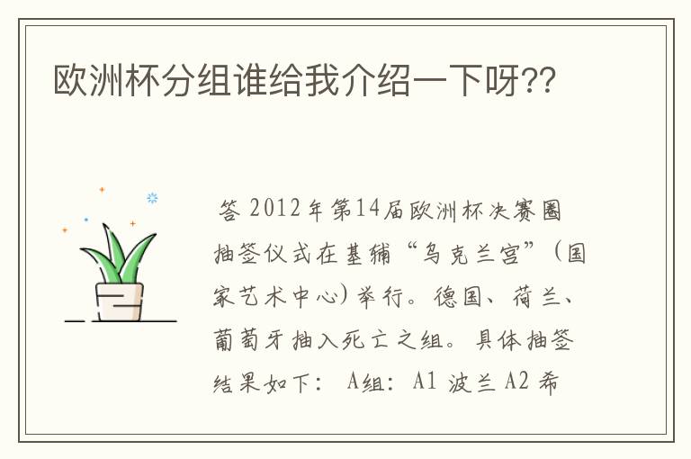 欧洲杯分组谁给我介绍一下呀??