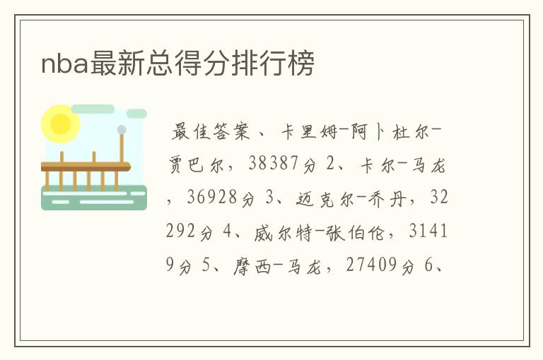 nba最新总得分排行榜