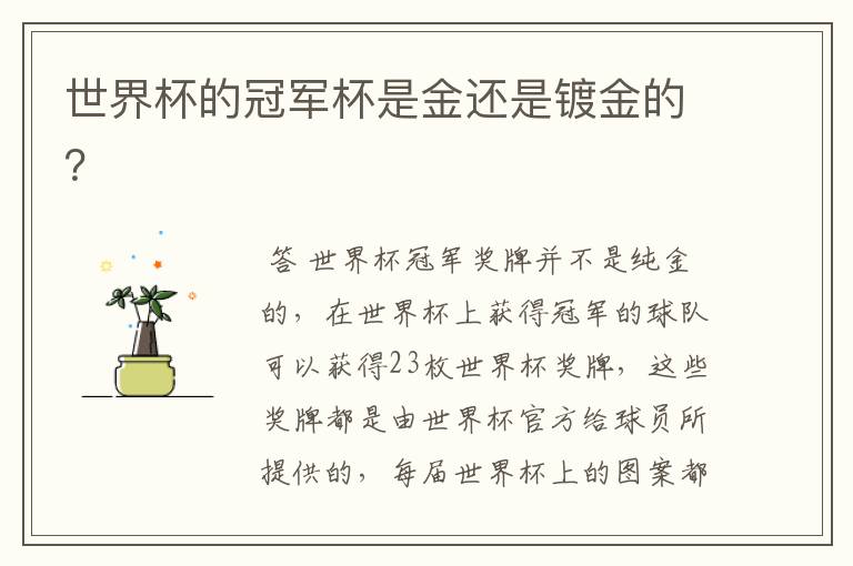 世界杯的冠军杯是金还是镀金的?
