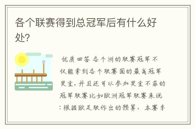 各个联赛得到总冠军后有什么好处?