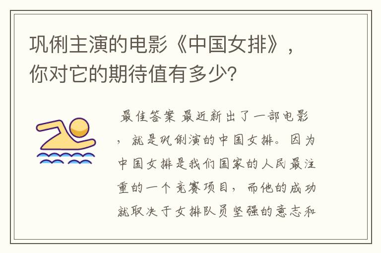 巩俐主演的电影《中国女排》,你对它的期待值有多少?
